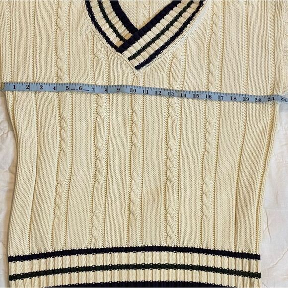 Vintage 90s GAP striped cable knit cotton v neck varsity Sweater MEDIUM - Picture 6 of 8